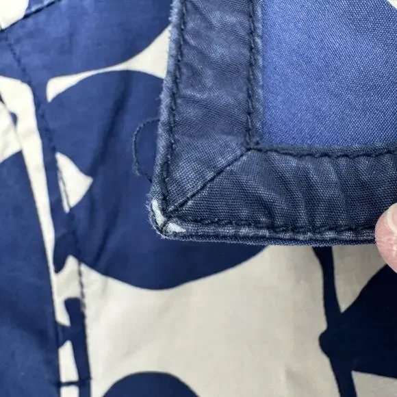 Boden Coat Womens 6 Blue White Apple Print Hooded Belted Rain Trench Jacket - Picture 10 of 13